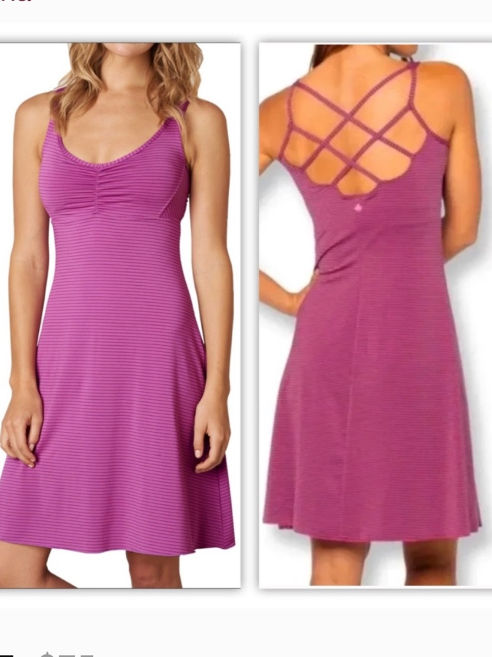 Prana Rebecca Magenta Striped Strappy Back Athletic Sun Dress S